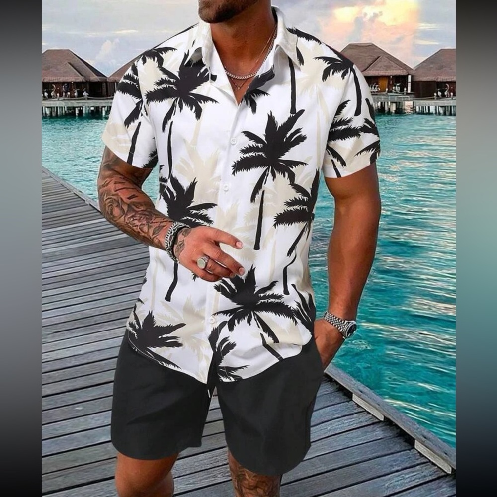 Men Coconut Tree Print Shirt & Shorts
